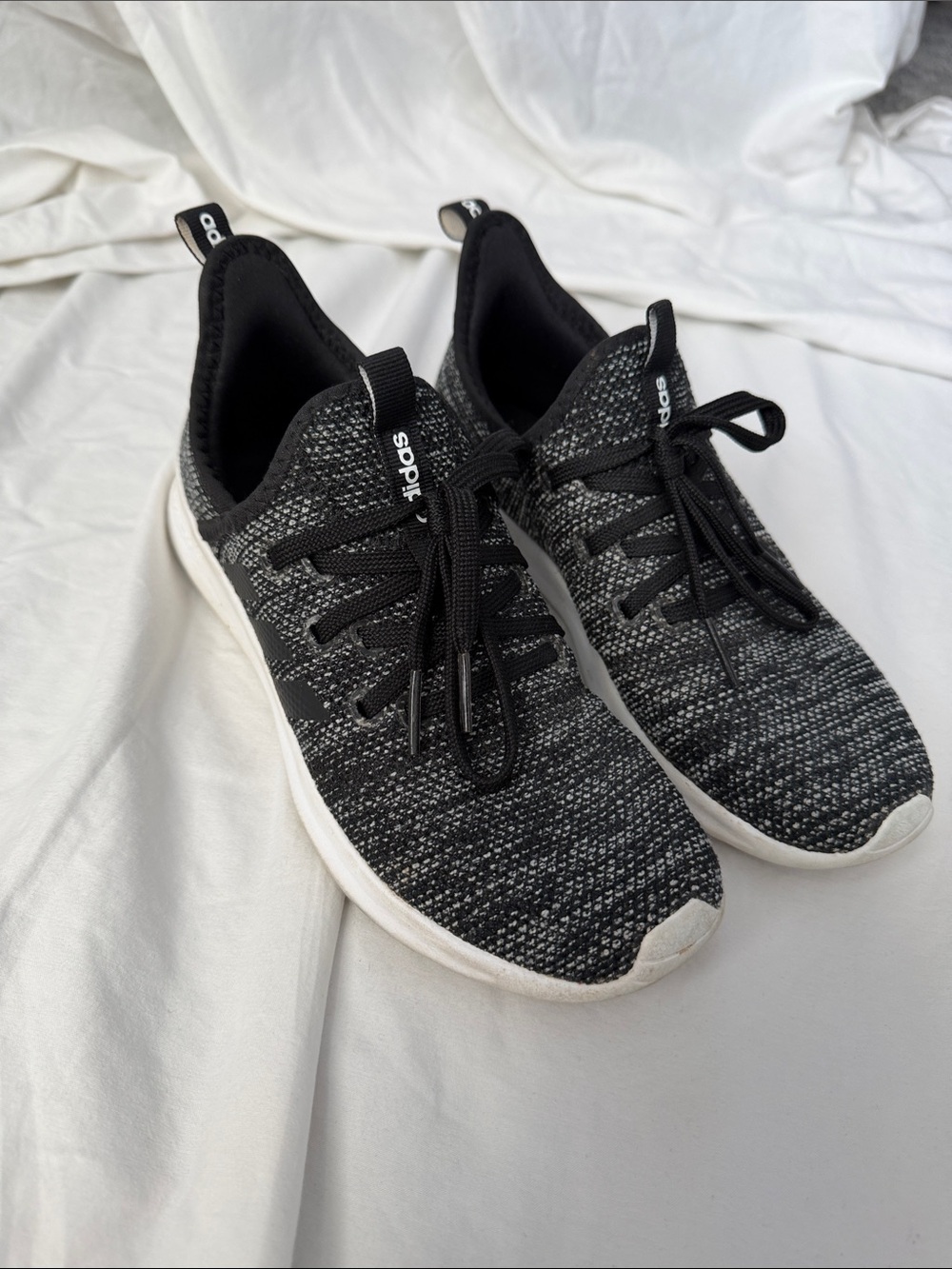 adidas Women’s Black & White Knit Slip-On Lace Sneakers
